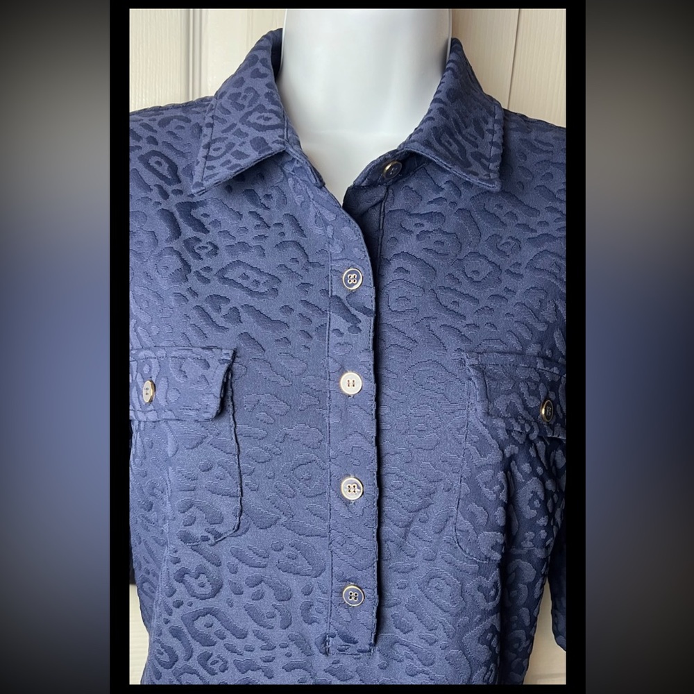J MCLAUGHLIN Yolanda Dress Navy Blue Textured Jacquard Shift Knee Length - Picture 4 of 9